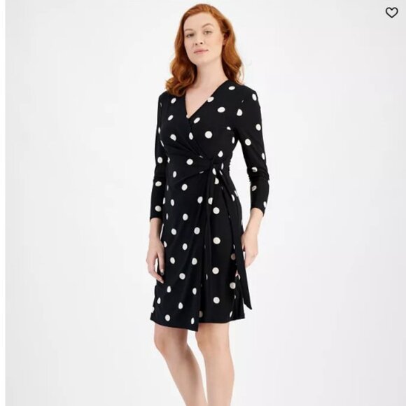 Anne Klein Faux Wrap ¾ Sleeve Black & White Geometric Print Dress – MEDIUM - Picture 16 of 16